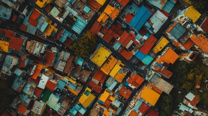 Aerial View of Colorful Favelas in Rio de Janeiro, Brazil