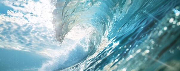 A serene ocean wave glistening under the bright sunlight, capturing nature's beauty.