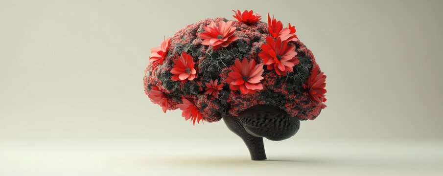 Raising brain cancer awareness with floral art a creative display of hope and resilience in a calm environment. 3D illustration