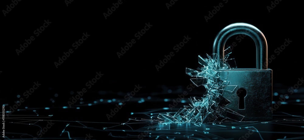 Poster a glowing padlock with digital effects, symbolizing security and protection in a tech-driven environ