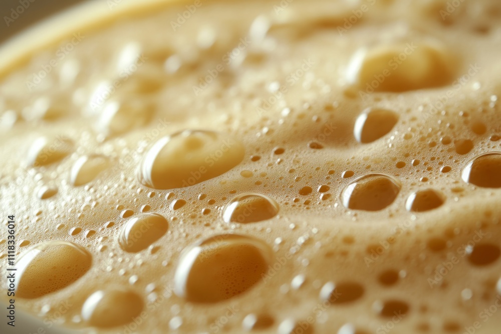 Poster macro photograph capturing the delicate texture of coffee foam with tiny bubbles