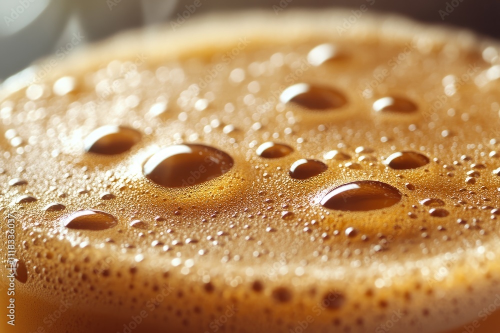 Poster macro photograph capturing the delicate texture of coffee foam with tiny bubbles