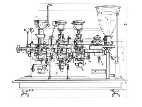 detailed blueprint of industrial coffee machine clip art preview