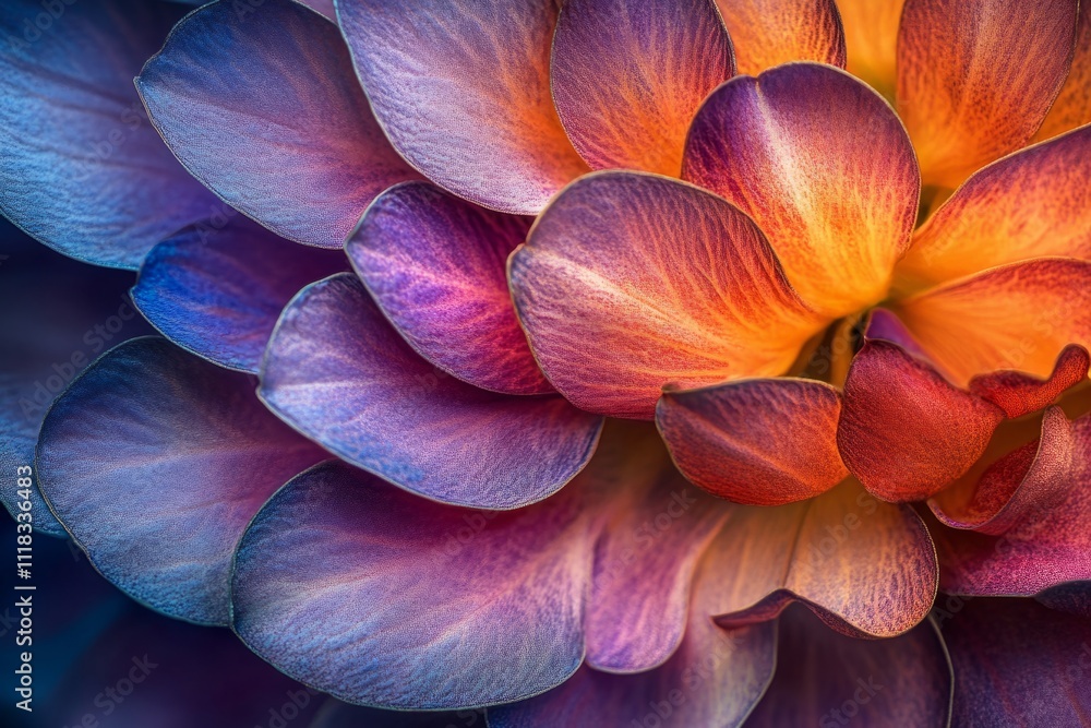 Poster close-up of dahlia flower petals creating a beautiful concentric pattern with amazing gradient color