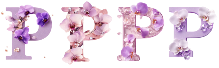 set of Elegant Purple Orchid Letter P Designs