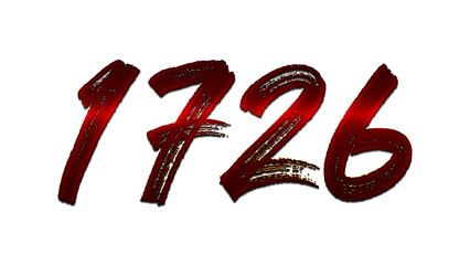 3D blood red number design of 1726 on white background.