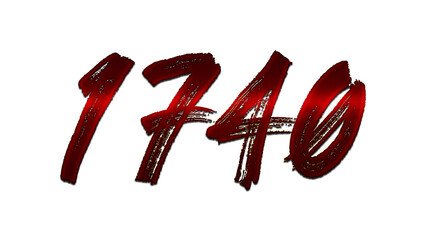 3D blood red number design of 1740 on white background.