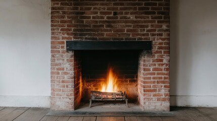 Cozy Brick Fireplace with Warm Flames in a Minimalist Living Space