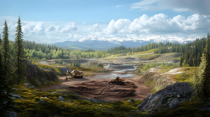 The Harmony of Industry and Nature: A Realistic Depiction of Niobium Mining Operations Integrated with the Natural Landscape