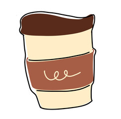 Cute hot coffee cup doodle hand drawn digital planner sticker cutout png transparent brown beige color