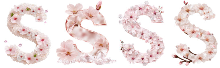 collection of Sakura flower with crystal Letter S Designs