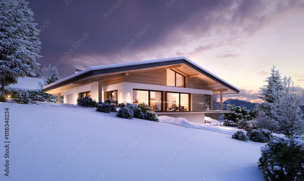 Poster for sale or rent, this 3d rendering of a modern cozy house by the river with a garage showcases a co