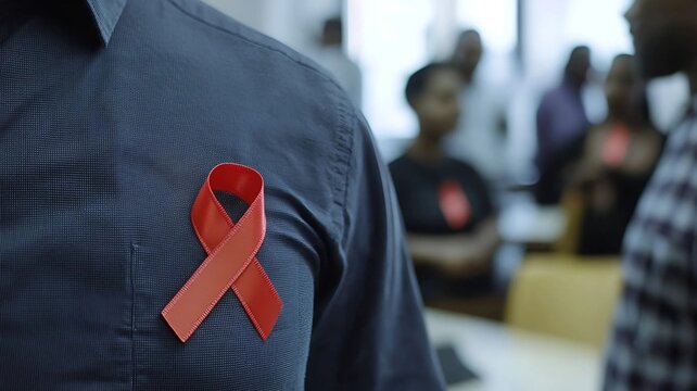 Persona portando el lazo rojo en solidaridad con el VIH