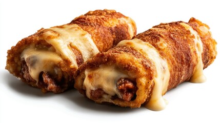 Crispy Golden Brown Fried Rolls with Cheese and Meat Filling