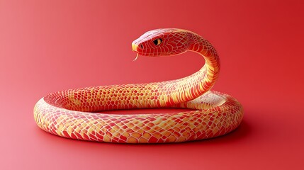 Obraz premium A Red And Orange Snake Coiled On Red Background