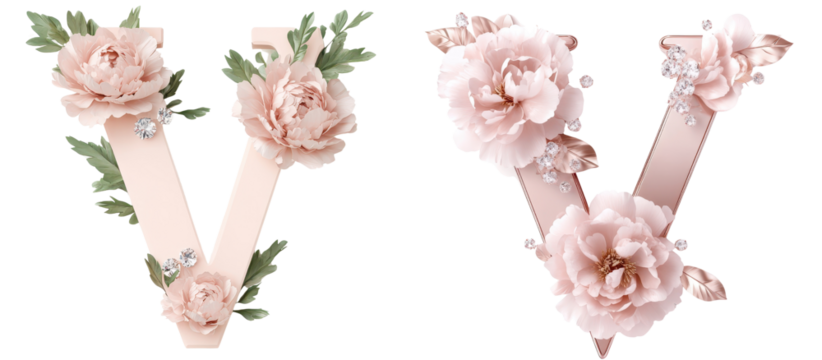 set of luxury rose with crystal Letter V Designs - Powered by Adobe