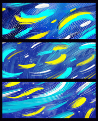 Colorful Abstract Patterns With Blue and Yellow Brush Strokes on Canvas