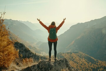 Fototapeta premium Taking deep breaths, feeling one with nature