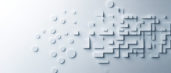 A minimalist abstract design featuring geometric shapes and circles, creating a modern and dynamic visual effect on a light background.