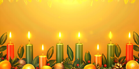 Kwanzaa kinara candles positioned against a solid colored wall
