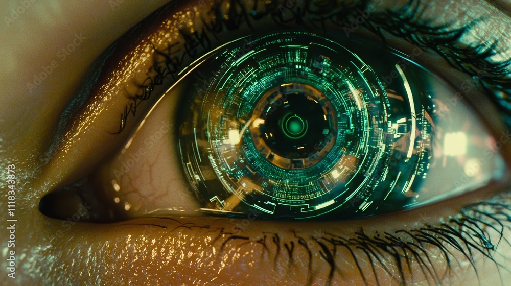 Poster a biopunk's eyes radiate an otherworldly luminescence when they interact directly with holographic d