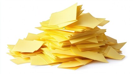 stack of yellow sticky notes, isolated white background 
