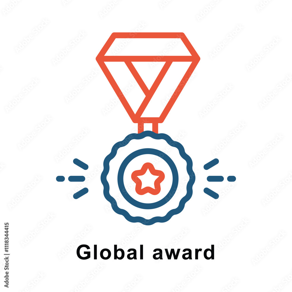 Poster global award vector two colors outline icon. eps 10 file