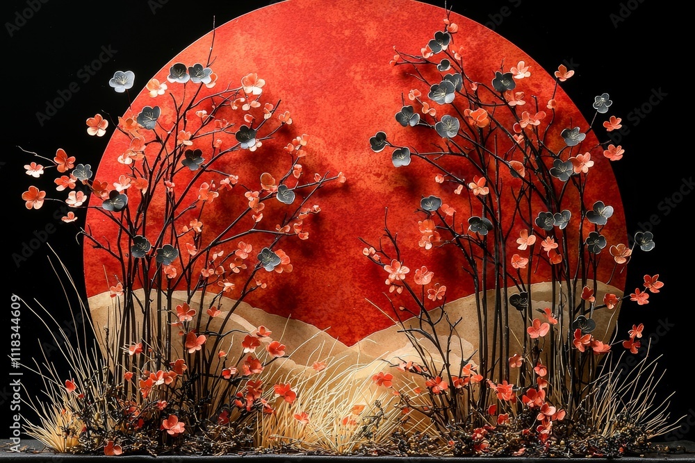 Poster the chinese new year 2024 idea. top view flat lay of red paper fans, gold coins, decorative essentia