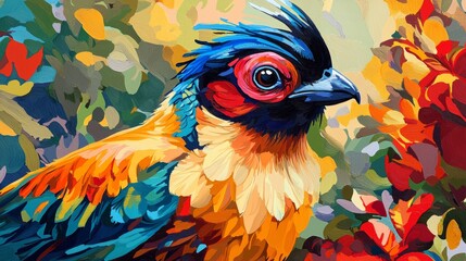 Obraz premium Close-Up of a Colorful Exotic Bird with Vibrant Plumage
