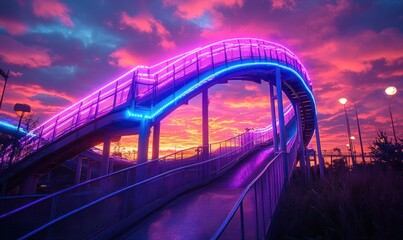 Obraz premium Neon Bridge at Sunset