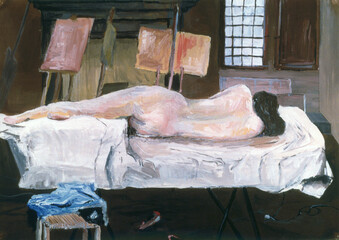 Nudo - modella - Olio su cartone telato 35x55cm