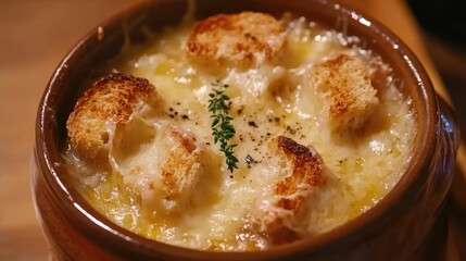 Delicious Homemade French Onion Soup with Crusty Bread Topping