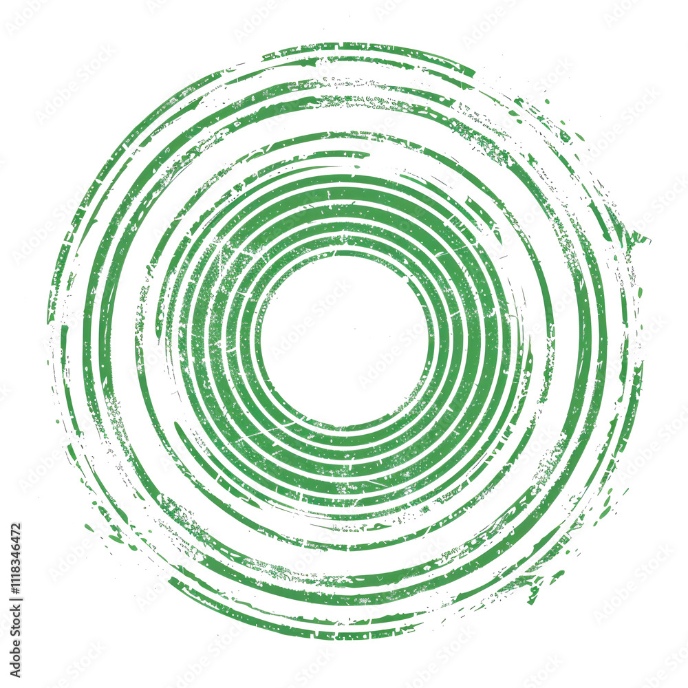 Poster the artwork features a series of concentric green rings on a white surface, creating a textured effe