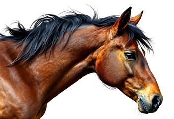 Brown Horse face close-up view isolated white background