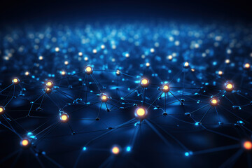 Fantastic Data atoms and network of connections in the style of dark sky-blue and black