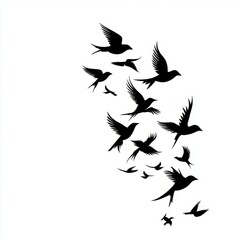 Obraz premium Flock of Birds Silhouette on White Background