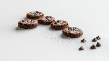 Obraz premium Freshly Baked Chocolate Cookies with Chocolate Chips on White Surface