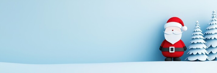 Festive Christmas banner featuring a cheerful Santa Claus and snowy fir trees