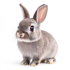 Obraz premium Cute Grey Rabbit Bunny Pet Animal Furry White Background