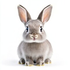 Obraz premium Cute Grey Bunny Rabbit Sitting Isolated on White Background