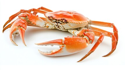 Vibrant Red Crab with Claws on a White Background Displaying Beauty