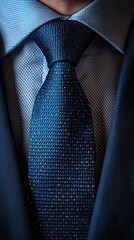 Elegant man wearing a blue patterned tie with a formal suit and shirt, showcasing sophisticated attire suitable for an event