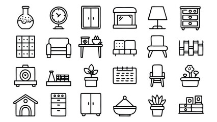 Home and Interior Design related icon editable stroke outline  set of different types small icons isolated on white background flat vector illustration