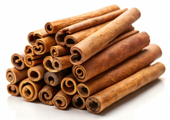 A stack of cinnamon sticks showcasing their natural texture and warm brown color, perfect for culinary uses and aromatic applications.