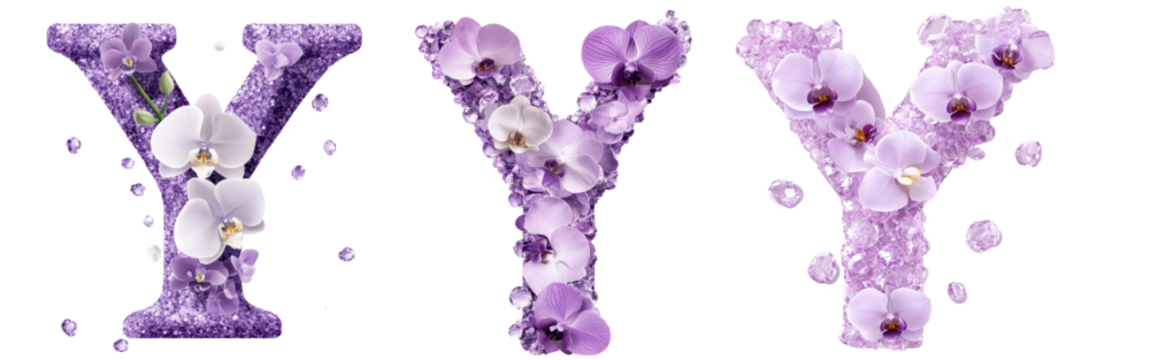 set of soft purple orchids flower with crystal Letter Y Designs