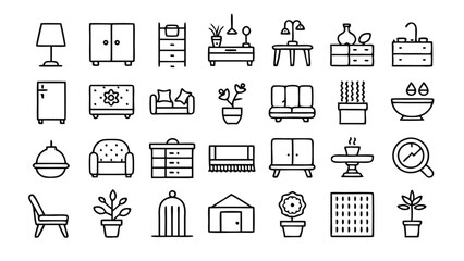 Home and Interior Design related icon editable stroke outline  set of different types small icons isolated on white background flat vector illustration