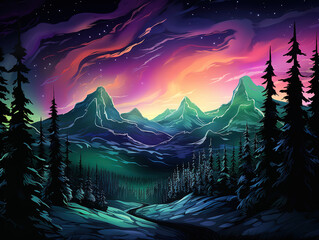 Amazing Mountain landscape with fantasy style scene