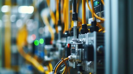 Modern factory equipment and control panels ensure efficient and precise manufacturing processes in an innovative industrial setting, highlighting advanced automation technology