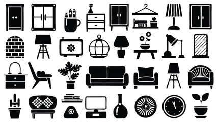 Home and Interior Design related icon editable stroke outline  set of different types small icons isolated on white background flat vector illustration