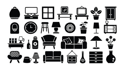 Home and Interior Design related icon editable stroke outline  set of different types small icons isolated on white background flat vector illustration